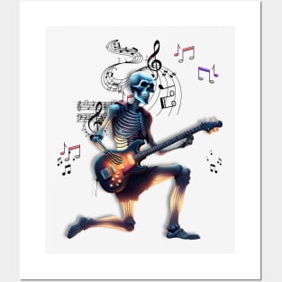 Skulls play music guitar Posters and Art